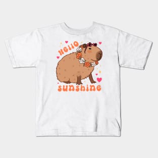 Hello sunshine a cute capybara ready for summer vacation Kids T-Shirt